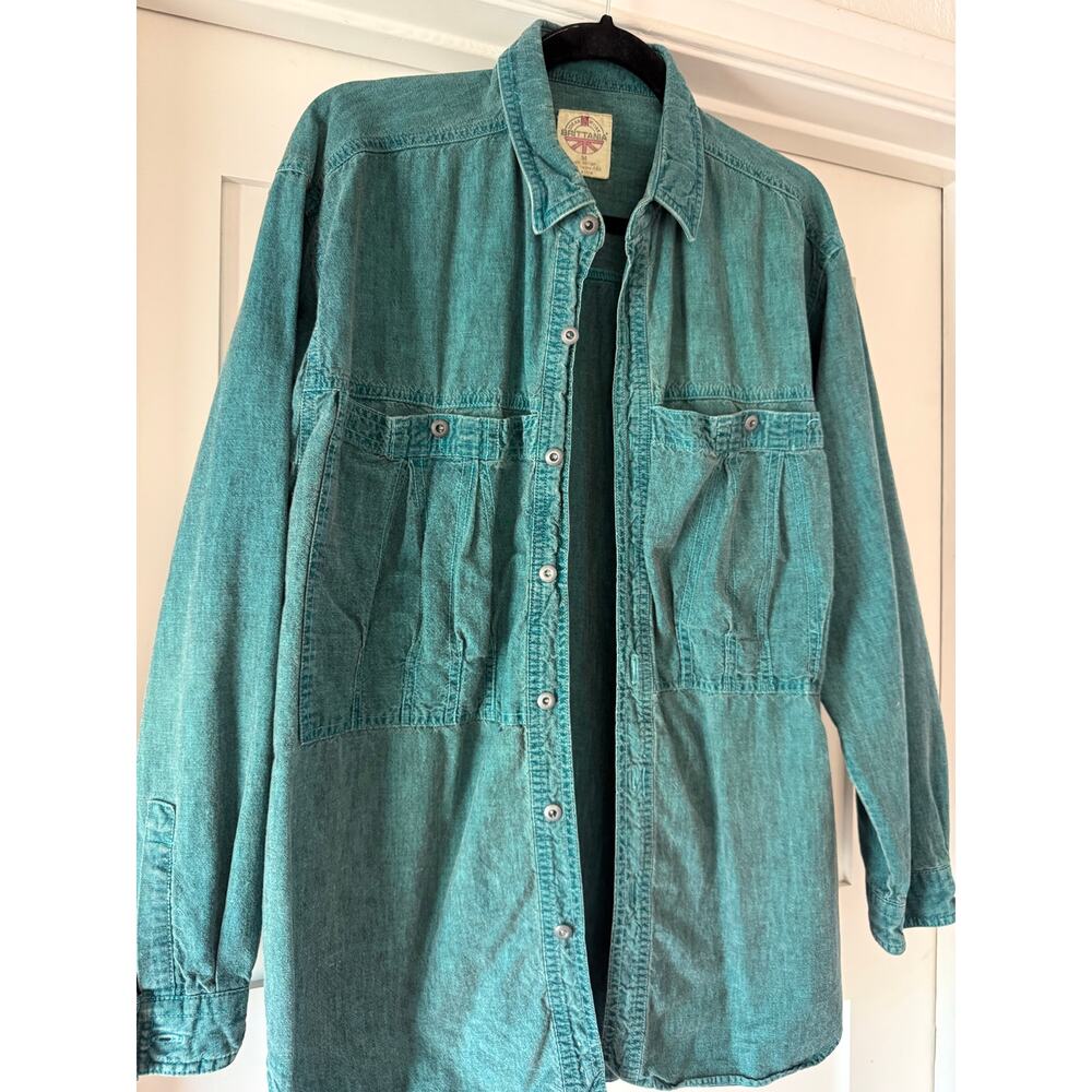 Vintage Brittania Teal Denim Button Up Shirt Jacket Oversized 90s Grunge Utility - Picture 3 of 5